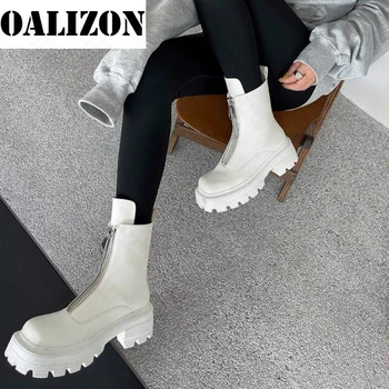Дамски обувки на Челси на платформата на среден ток на мълния с квадратни пръсти, готически ботуши, зимни топли обувки от изкуствена кожа, Масивни обувки 2022 г., Нови зимни Zapatos