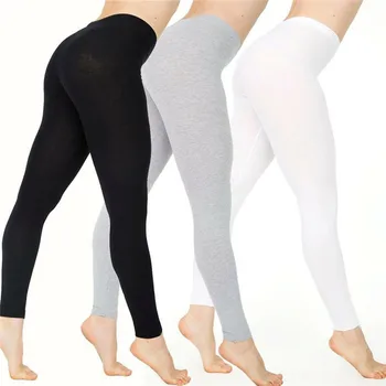 Дамски памучни гамаши Бял Черен Сив Плътен цвят Тесни ластични панталони Ежедневни Спортни гамаши за фитнес