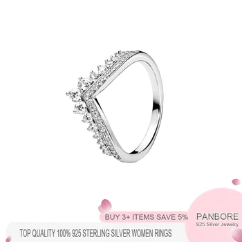 Дамски пръстени от сребро 925 проба Принцеса Любов Сърцето CZ Диамантен Пръстен за Дамата Годежен Луксозни Бижута Подарък за годишнината