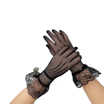 Дамски секси прозрачни дантелени ръкавици Черни, бели мрежести секси тюлевые Ръкавици Дамски Клуб Деления Сватбени и вечерни Танци, рокли, Ръкавици