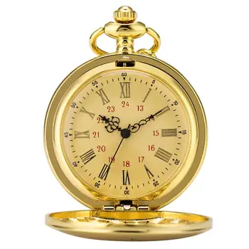 Дамски темпераментни Златни кварцови часовници джобни Мъжки практични джобни часовници Изящен Циферблат с римски цифри Дебела верига на Висящи часовници