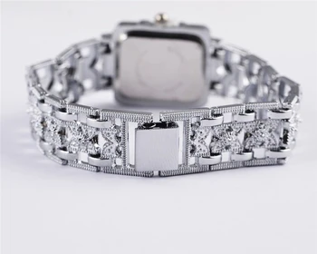 Дамски часовник с правоъгълно циферблат Сребърен Часовник от неръждаема стомана с кристали Моден кварцов механизъм за жени, дамски големи релои ...