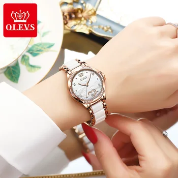 Дамски часовници Olevs гривна от 18-каратово злато комплект непромокаеми автоматични часовници механик дамски керамични часовници дамски луксозни подаръчни часовници