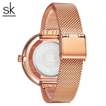 Дамски часовници Shengke Най-добрата марка клас Лукс с каишка от неръждаема стомана Ръчен часовник за жени Розов Часовник Стилен дамски кварцов часовник