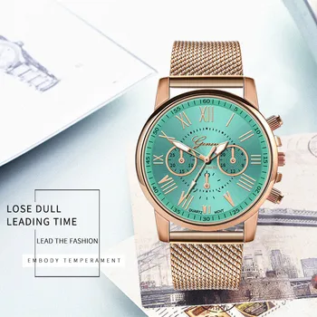 Дамски часовници Луксозни Кристални Спортни Военни Часовник от неръждаема стомана с кожена каишка на китката Рокля Relogio Feminino Женева Дамски часовник