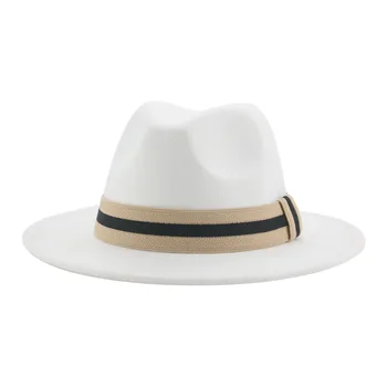 дамски шапка зима есен однотонная широка периферия лента западните каубойски филц шапки, черни, бели, сини, червени ежедневни вечерни рокли на открито мъжка шапка