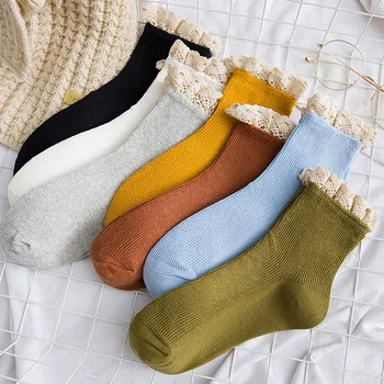 дантелени чорапи с волани и набори сладък kawaii жените в корейски стил памучни женски calcetines de la mujer kobieta skarpety meia chaussette