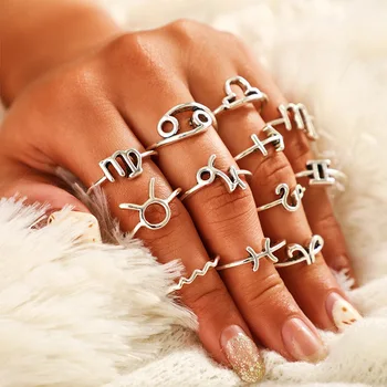 Дванадесет Съзвездия, Определени Пръстени, Пръстени с веригата на Модерен пръстен на Фаланге Мъжки Пръстен върху пръста за жени Сребро 925 проба Женска двойка