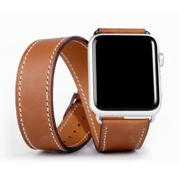 Двойна каишка за часовник Apple Watch band 44 мм/40 мм 42 мм/38 мм и Каишка за часовник от естествена кожа гривна за колан iWatch серия 5 4 3 se 6 група