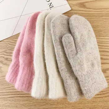 Двуслойни ръкавици от домакинството е заек вълна дамски зимни корейската версия однотонного цветове на всички пръсти зимни дамски ръкавици за момичета ръкавици без пръсти