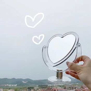 Двустранно Акрилни Десктоп огледало във формата на сърце за грим, Тоалетно огледало с прозрачна Основа Десктоп украса за дома