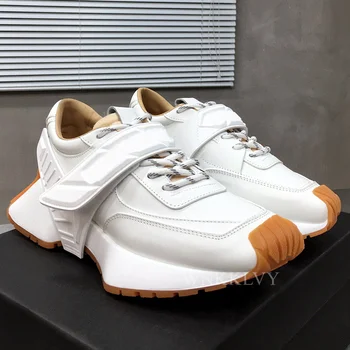 Дебела подметка, удобни Дамски ежедневни обувки есен зима новата естествена кожа върху плоска платформа стари маратонки за татко обувки за Тенис 2021