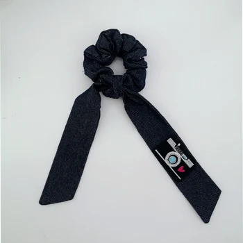 Деним вратовръзка за коса Однотонная памучен дъвка за жени, момичета, Конска опашка с аппликацией, Аксесоари, Превръзка на главата с голям лък