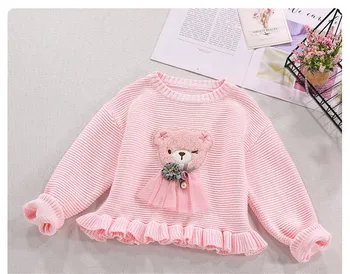 Детски дрехи за момичета Комплект от 2 теми Сладък Мечка Червен вязаный пуловер Пуловер и мозайка памучно сетчатое бебешка рокля с цветя модел за момичета