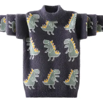 детски пуловери от 2 до 11 години детски пуловер с динозаври за малки момчета топли пуловери тийнейджърката риза кадифе с дъното дебели пуловери с кокетками