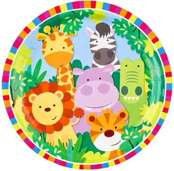 Диви животни, Прибори за Еднократна употреба Хартиена Чиния декорация за партита в Джунглата Детски душ за рождения Ден На Сафари за партита на парти в джунглата
