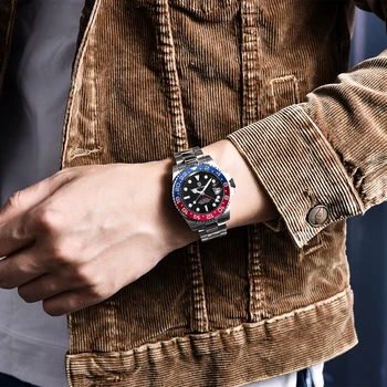 Дизайн на PAGANI Най-добрата марка клас Апартамент За мъже и 4-пинов GMT Автоматичен часовник От Неръждаема Стомана, Сапфир 100 М Водоустойчива Механични часовници Мъжки часовници