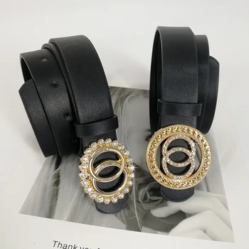 Дизайнерски колани за жени с високо качество луксозна марка кожена каишка дамски дънки сигурност cinturon mujer блестящи кристали и златна тока G cintos