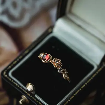 Дизайнерски оригинални гранатовая роза с гледки регулируем пръстен в китайски стил ретро елегантен лек луксозен чар женски бижутер