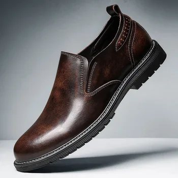 Дишаща мъжки Оксфорд обувки-високо качество от естествена кожа, модельная обувки на равна подметка, мъжки обувки на равна подметка, Модни ежедневни обувки, Работни обувки