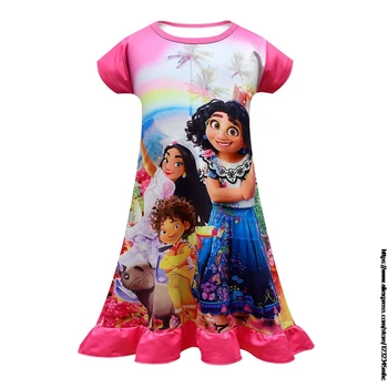 Дрехи за малките момичета Годишна сладка облекло Encanto Детска тениска с къс ръкав, Рокля на принцеса Детска нощница от анимационен филм