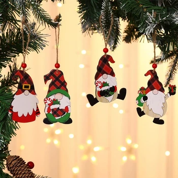 Дървени Боядисани Висулка На Дядо Коледа Коледна Елха Кух Подвесное Украса Сладък Дядо Коледа Дава Подаръци Висулка От Дървесни Стърготини