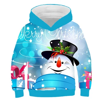 Дядо Коледа, Снежен човек, Коледна Елха Дизайн Hoody с качулка Hoody за момчета и момичета 3D Пуловер с принтом в Есенно - зимната мода hoody с качулка
