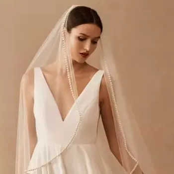 Европейската и американската Мода Бисерная Завесата 2021 Нова популярна Фина перлена завесата с гребен Прозрачен воал Женски Сватбени Аксесоари