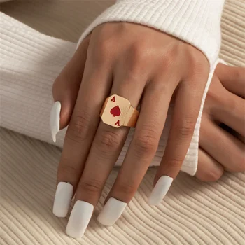 Европейската и американската идентичност асо пика игральное карточное пръстен геометрично модерен пръстен дамски пънк-бижута на едро