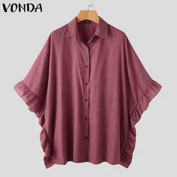 Ежедневни ризи VONDA 2021 Лято, Есен и За жени с Ежедневното ревера на шията Ръкав накъдрен Blusas Секси офис дамска риза Туника Femme