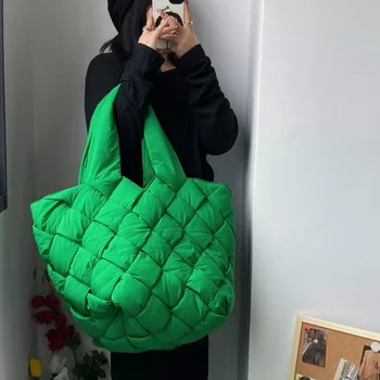 Ежедневни тъкани холщовые зелена чанта с голям капацитет за жени от Дизайнерска марка чанта на рамото Реколта Женствена чанта за пазаруване Голяма чанта 2022 Нова
