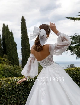 Елегантни сватбени рокли Илюзия с дълъг ръкав 2022 Без презрамки с аппликацией на шията Разгъвка на Струята А-силует Сватбени рокли vestido feminino