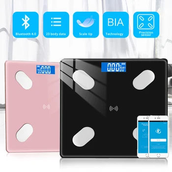 Електронни Статистическа везни Bluetooth Подови везни за баня Електронни цифрови led везни Smart Body Fat Balance Синхронизиране на Приложения за смартфон