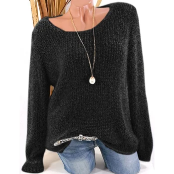 Есен-зима Плюс Размера на Основния вязаный пуловер Дамски долни пуловер пуловер Дама Случайни Тънка жилетка с кръгло деколте Дропшиппинг