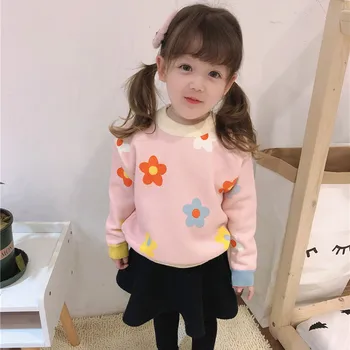 Есенен детски вязаный пуловер Скъпа детски зимни дрехи с цветен печат за малки момичета Детски Пуловер възли пуловери Пуловери EY10051