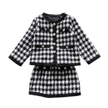 Есенен комплект за момичета в клетката 2022 г., зимни детски модерен пуловер за деца, комплекти от две части, Детска ежедневно облекло с дълъг ръкав