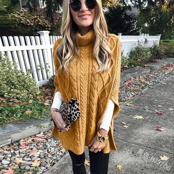 Есенна дамска мода Пуловер с висока воротом Случайни вязаный пуловер Трикотаж Шал Яка Топло Sueter De Mujer Дамски зимни 2021