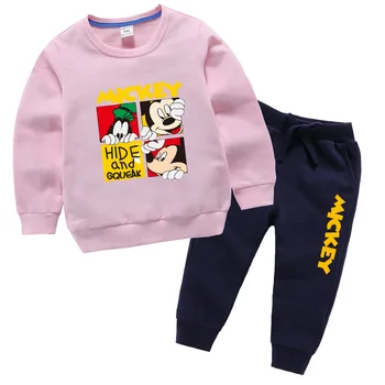 Есенна мода бебешки дрехи с Мики Маус Hoody и панталони за момчета-тийнейджъри, Спортно облекло Комплект есента на детски дрехи за момичета