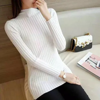 есенни жени дами поло с дълъг ръкав монтиране вязаный тънък пуловер топ femme корейски стегнати ежедневни ризи H9