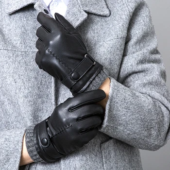 Есенно-зимни мъжки ръкавици от естествена кожа Нова марка Моторни ръкавици за сензорен екран Модни топли черни ръкавици, Ръкавици без пръсти от овча кожа NR259