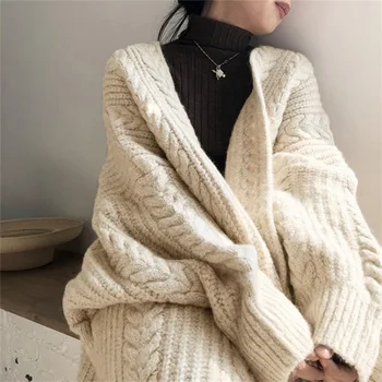 Есента е мека вязаный жилетка в корейски стил с дълъг ръкав, женски V-образно деколте, фини памучни топлите пуловери, монофонични дълъг сгъсти жилетка