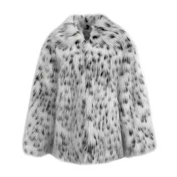 Есента И Зимата 2021 Черно-Бяло пятнистое дамско палто с леопардовым принтом средна Дължина, палто От изкуствена лисьего кожа, Дамско яке B016