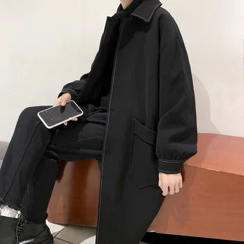 Есента черен тренч Палто Мъжка мода Ежедневното Дълга козина Мъжки градинска облекло Корея свободна ветровка големи по размер на Сако, Мъжко палто