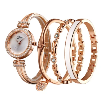 Жена гривна Комплект от четири части Кристални Луксозни часовници от сплав с инкрустация с диаманти Спортни Аксесоари за дрехи Часовници Дамски часовници