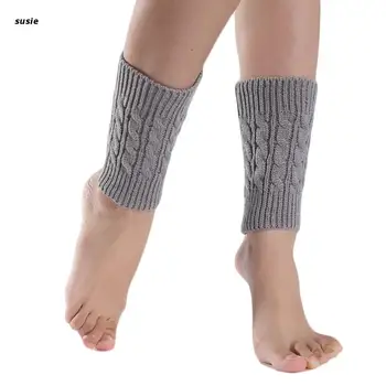 Жени, Момичета Зимни Cable Възли Чорапи, Гамаши Плътен Цвят Туист Сплетен на една Кука Модел Къса Копчета За обувки Покриване на Участък