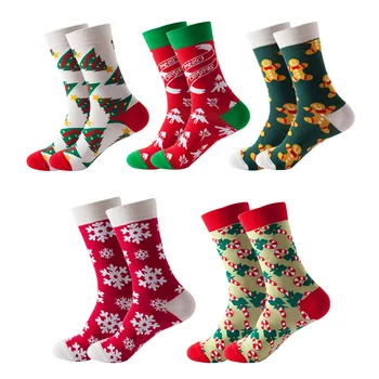 Жените И Мъжете Коледни Чорапи Забавен Коледен Дядо Коледа Дърво Снежинка Лосове Сняг Памучен Тръба На Екипажа Щастлив Чорап Мъжете Нова Година Соккен