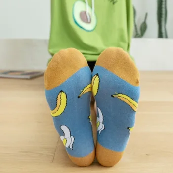 Жените чорапи Карикатура Плодове Памук Диня Лимон, Ягода, Банан, Авокадо Модел Щампи Дамски Чорапи Къси Улични чорапи