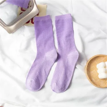 Жените Японската Корея Старшеклассницы Високи Чорапи Свободни Обикновен Цвят На Двойна Игла За Плетене Дълги Памучни Чорапи 2020