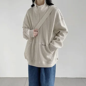 За жени 2021 Нова мода Пролет Есен Свободни Корейски Студент Светкавица Топ Чифт Дрехи гофрети, пуловер Обикновен пуловер с дълги ръкави