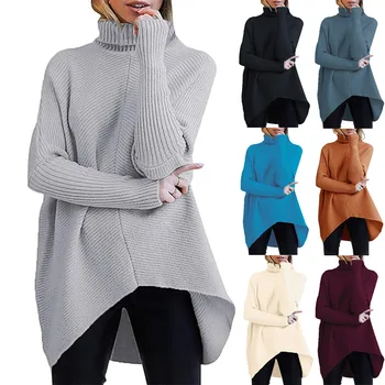 За жени Есен зима поло вязаный Нов пуловер с дълги ръкави Монофонични нередовен подгъва Модерни Ежедневни Ежедневни топли скок